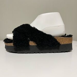 Papillio By Birkenstock Daytona Black Shearling Crisscross Sandals EU 38 US 7